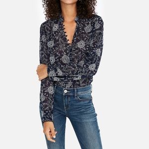 Express Slim Fit Floral Portfino Ruffle Collar Shirt